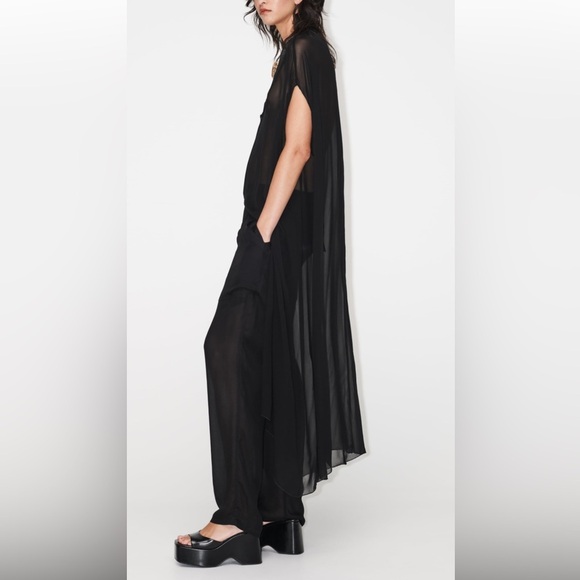 New! Zara medium black longline sheer loose fit blouse. - Picture 5 of 12